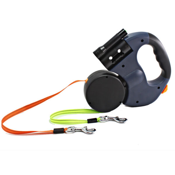 Dual Headed Pet Leashes with Flashlight Garbage Bag Box Automatic Retractable Dogs Traction Rope - Image 6