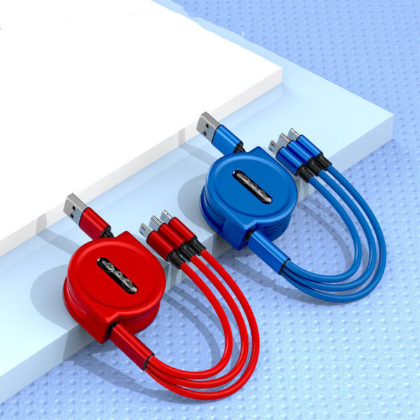 One Tow Three Telescopic Data Cable, Three In One Fast Charging Cable - Image 3
