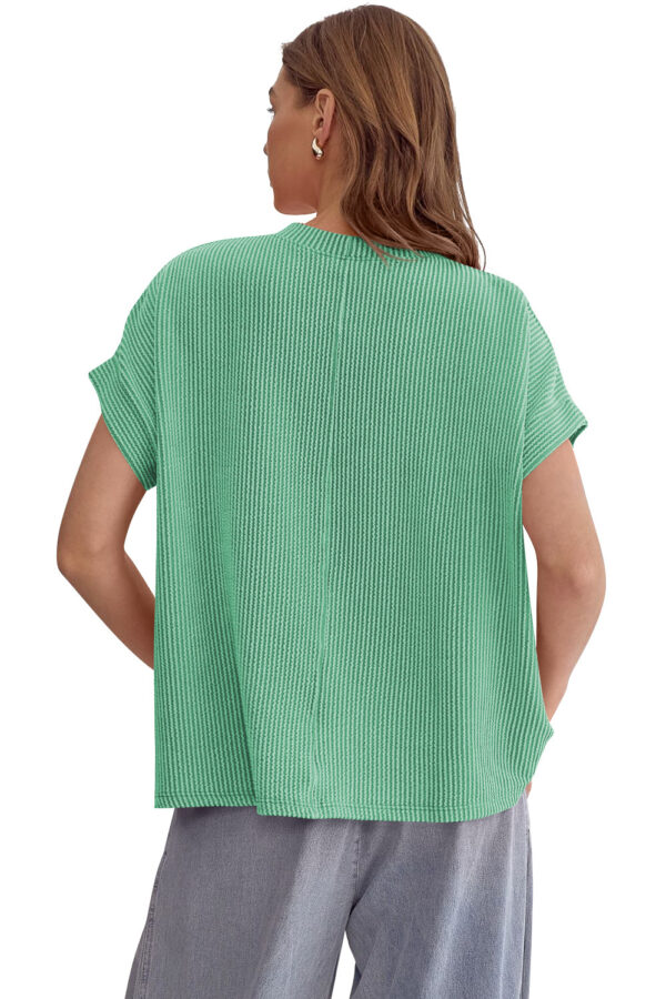 Striped Knitted Batwing-sleeved Short-sleeved T-shirt Fashion Loose Pullover Round Neck Top For Women Clothing - Image 8