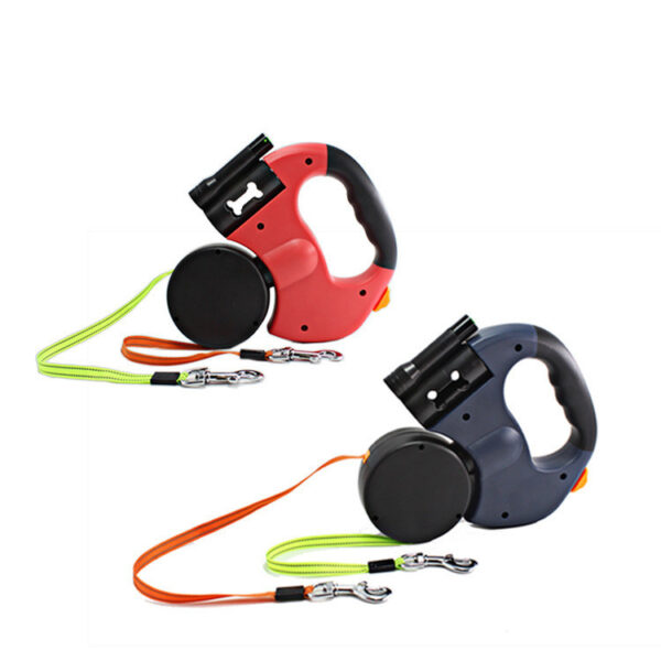 Dual Headed Pet Leashes with Flashlight Garbage Bag Box Automatic Retractable Dogs Traction Rope - Image 3