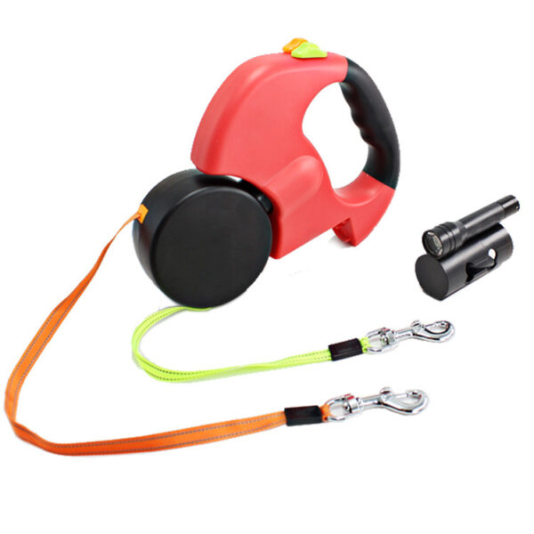 Dual Headed Pet Leashes with Flashlight Garbage Bag Box Automatic Retractable Dogs Traction Rope - Image 4