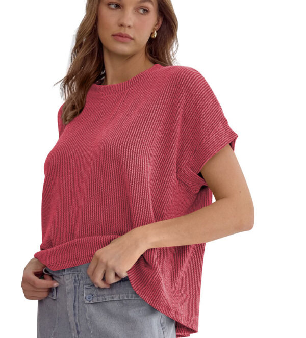 Striped Knitted Batwing-sleeved Short-sleeved T-shirt Fashion Loose Pullover Round Neck Top For Women Clothing - Image 5