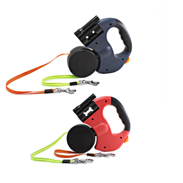 Dual Headed Pet Leashes with Flashlight Garbage Bag Box Automatic Retractable Dogs Traction Rope - Image 5