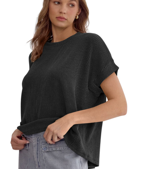 Striped Knitted Batwing-sleeved Short-sleeved T-shirt Fashion Loose Pullover Round Neck Top For Women Clothing - Image 7