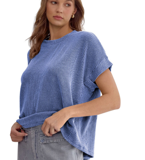Striped Knitted Batwing-sleeved Short-sleeved T-shirt Fashion Loose Pullover Round Neck Top For Women Clothing - Image 6