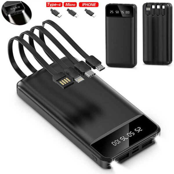 Portable Power Bank 10000mAh Power Bank - With 4 Built-in Cables Power Bank - Image 3