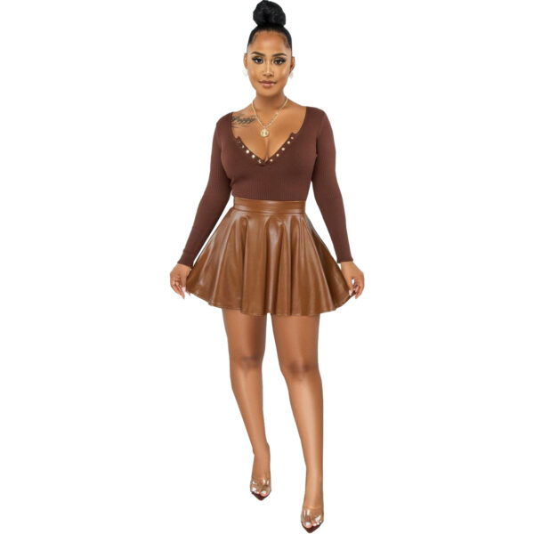 Sexy Solid Color PU Leather Swing Women's Skirt - Image 6