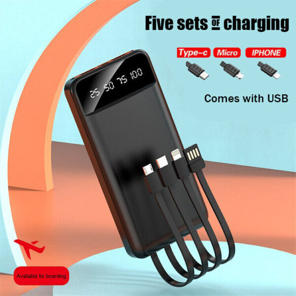 Portable Power Bank 10000mAh Power Bank - With 4 Built-in Cables Power Bank - Image 2