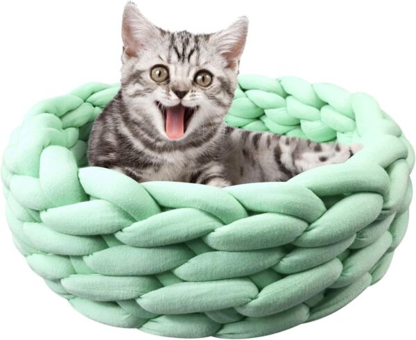 Cat Basket Bed Cotton Knitted Round Pet Beds For Cats Cute Boho Cat Pet Bed Warm Woven Cat Nest For Puppy Kitten Cats Dogs - Image 3