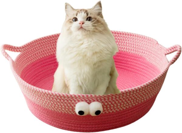 basket  bed for cats Scratch Cat Bed For Indoor Cats Woven Cotton Rope Cat Beds Round Pet Bed For Puppy And Kitten Washable Small Dog Bed Nest Beds For Cats Kitties Puppy Pets - Image 5