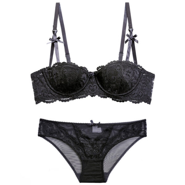 European And American Sexy Underwear Women's Court Vine Jacquard Half Cup Lace Bra - Image 4