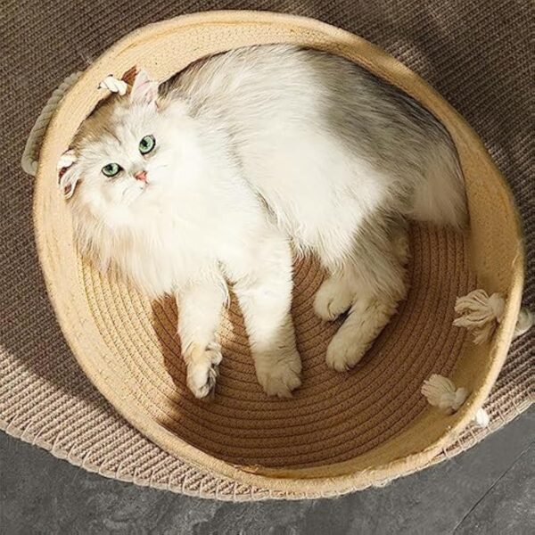 Wicker Cat Bed Basket Corrugated Scratching Board Comfortable Pet House Nest For Cats - Image 6