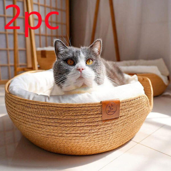 Surrounding Pillow Type Rattan Cat Litter Hanging Basket Cat Bed Four Seasons - Image 4