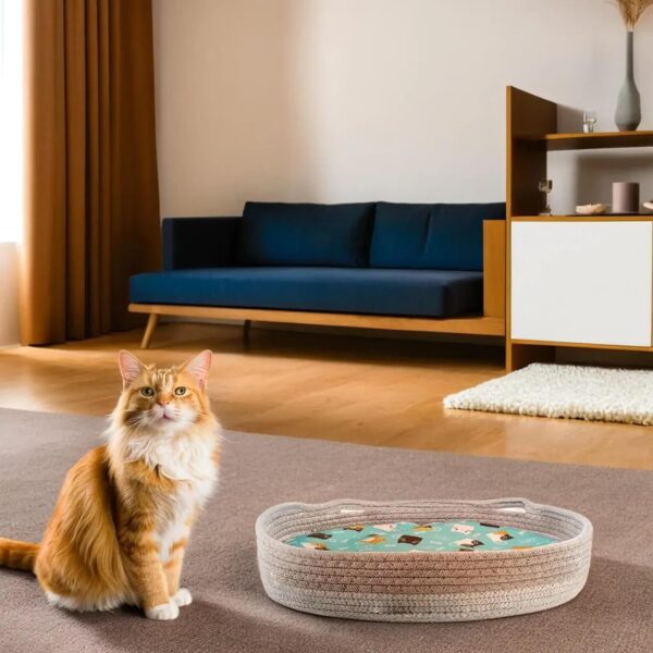 basket bed for pet Round Cat Bed For Indoor Cats Cat Basket Bed  Wicker Cat Donut Beds Cooling Cat Nest For Summer Sleeping Washable Pet Pad For Cat Scratching - Image 4