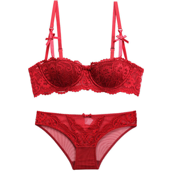 European And American Sexy Underwear Women's Court Vine Jacquard Half Cup Lace Bra - Image 7
