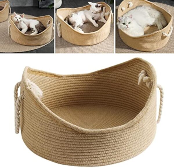 Wicker Cat Bed Basket Corrugated Scratching Board Comfortable Pet House Nest For Cats - Image 3