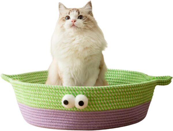 basket  bed for cats Scratch Cat Bed For Indoor Cats Woven Cotton Rope Cat Beds Round Pet Bed For Puppy And Kitten Washable Small Dog Bed Nest Beds For Cats Kitties Puppy Pets