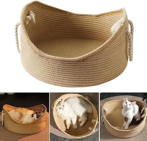 Wicker Cat Bed Basket Corrugated Scratching Board Comfortable Pet House Nest For Cats - Image 7