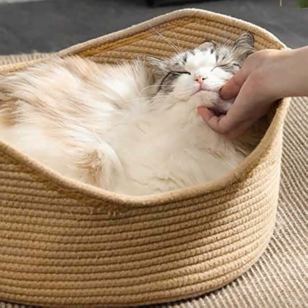 Wicker Cat Bed Basket Corrugated Scratching Board Comfortable Pet House Nest For Cats - Image 4