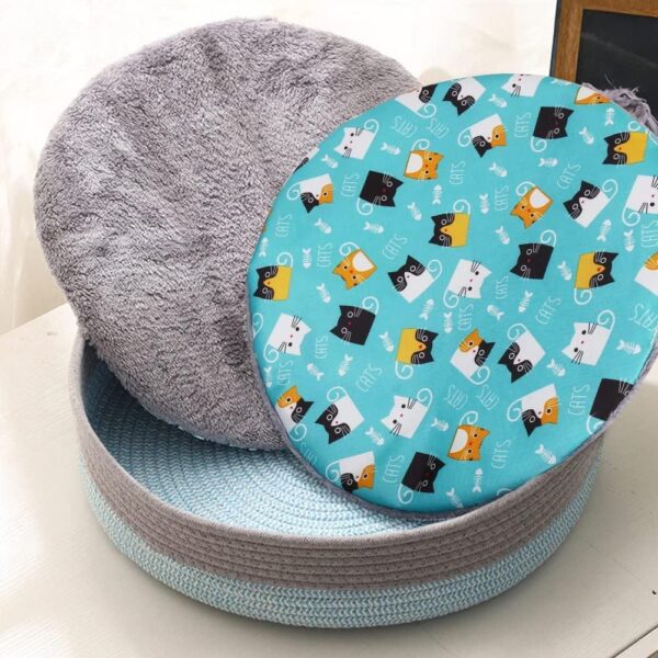 basket bed for pet Round Cat Bed For Indoor Cats Cat Basket Bed  Wicker Cat Donut Beds Cooling Cat Nest For Summer Sleeping Washable Pet Pad For Cat Scratching - Image 6