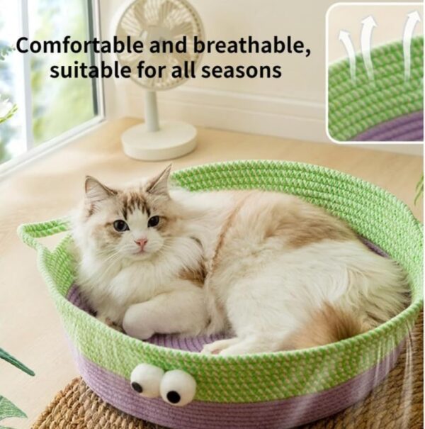 basket  bed for cats Scratch Cat Bed For Indoor Cats Woven Cotton Rope Cat Beds Round Pet Bed For Puppy And Kitten Washable Small Dog Bed Nest Beds For Cats Kitties Puppy Pets - Image 6