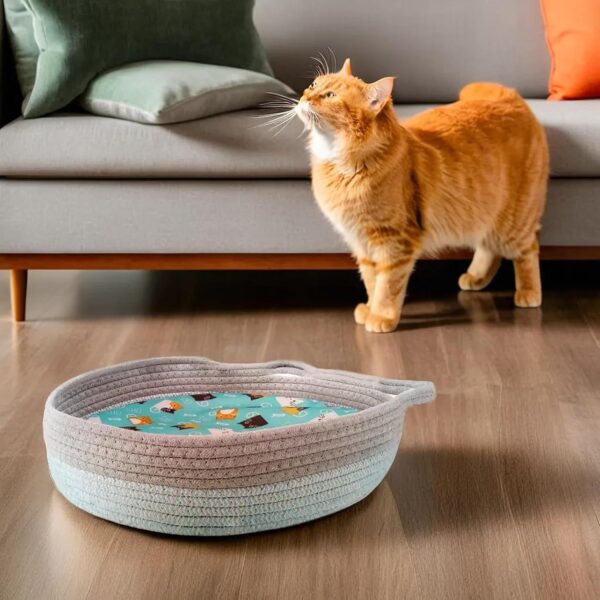 basket bed for pet Round Cat Bed For Indoor Cats Cat Basket Bed  Wicker Cat Donut Beds Cooling Cat Nest For Summer Sleeping Washable Pet Pad For Cat Scratching - Image 7