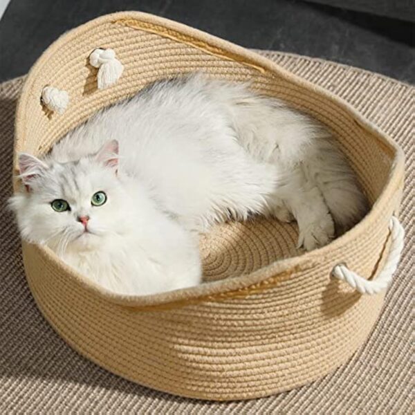 Wicker Cat Bed Basket Corrugated Scratching Board Comfortable Pet House Nest For Cats - Image 5