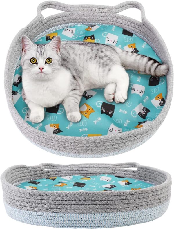 basket bed for pet Round Cat Bed For Indoor Cats Cat Basket Bed  Wicker Cat Donut Beds Cooling Cat Nest For Summer Sleeping Washable Pet Pad For Cat Scratching - Image 2